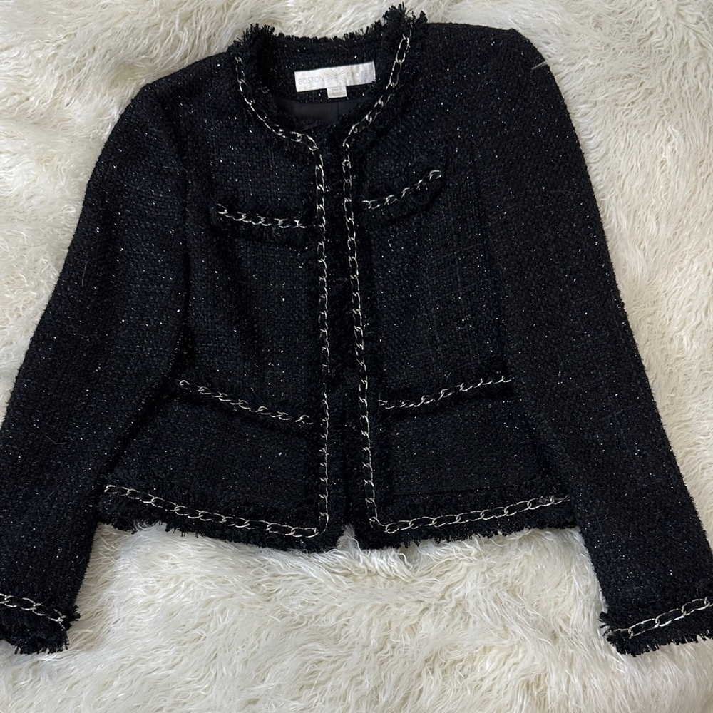 Boston Proper Elegant Black Tweed Women's Jacket